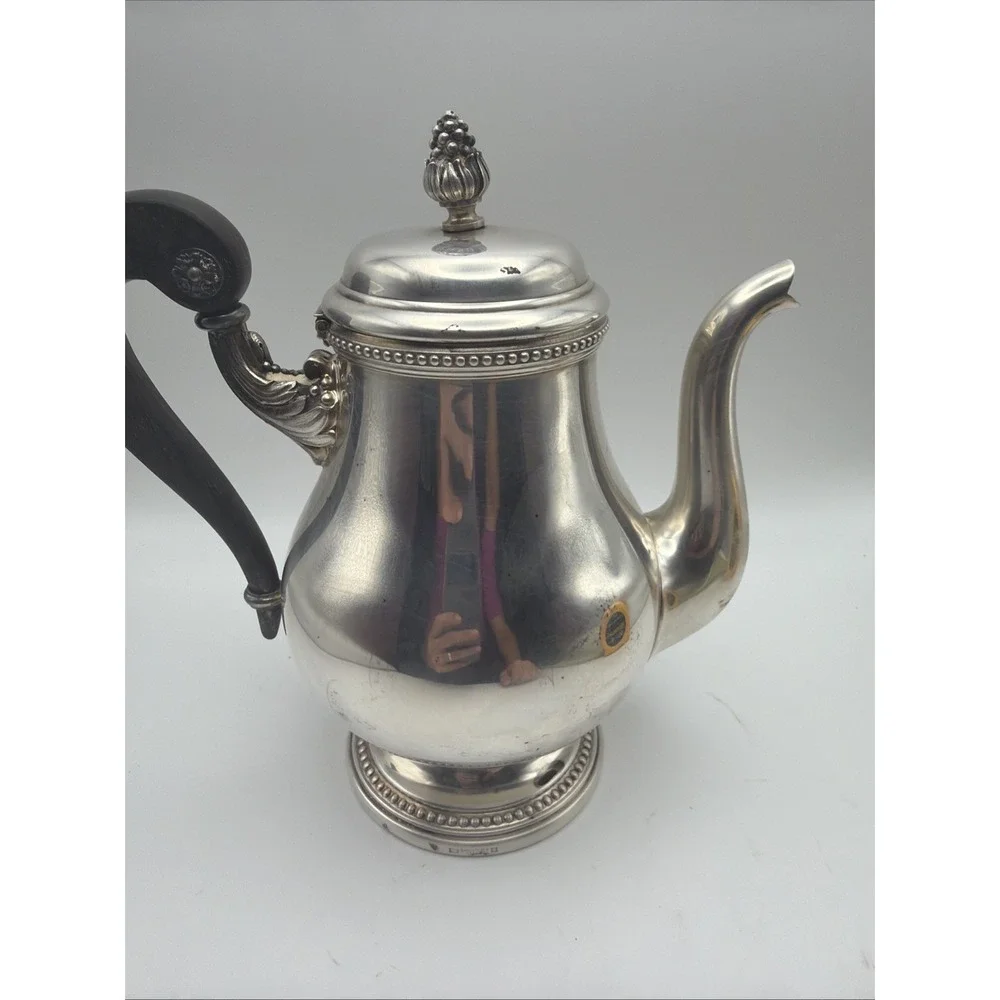 Christofle France Perles Silver Plated Coffee Pot Wood Handle Empire Style